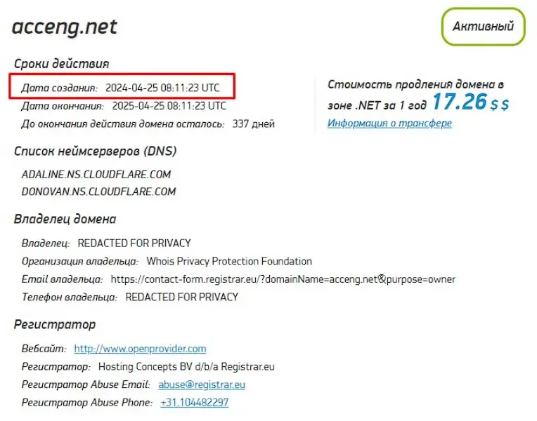 Проверка доменного имени acceng.net