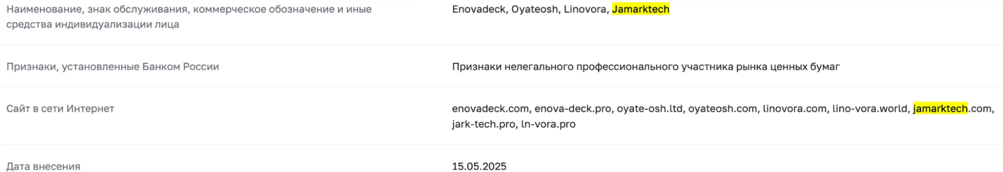 список цб Jamarktech