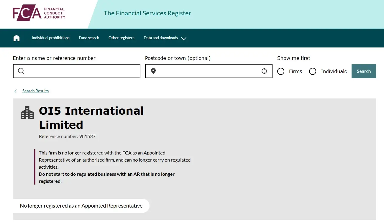 Проверка OI5 International в реестрах FCA