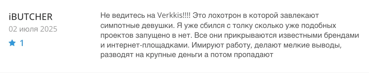 Verkkis отзыв клиента отзыв Verkkis