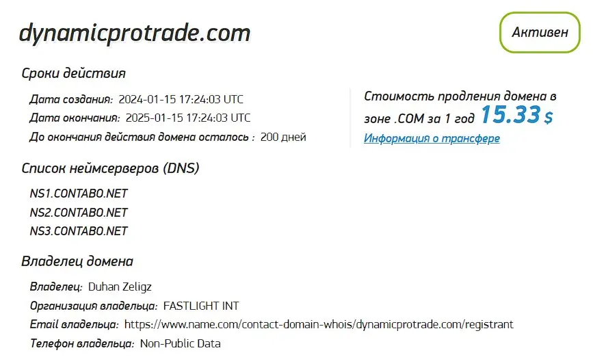 Проверка домена dynamicprotrade.com