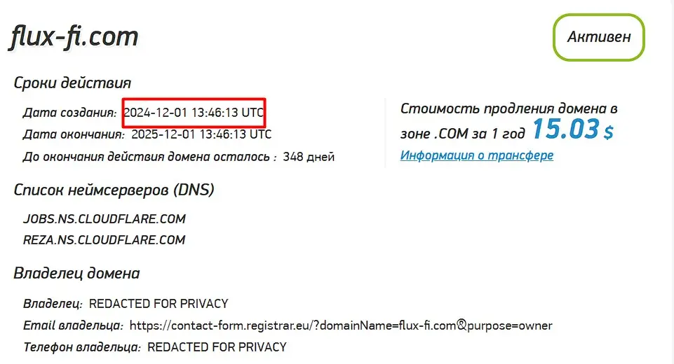 Проверка доменного имени flux-fi.com