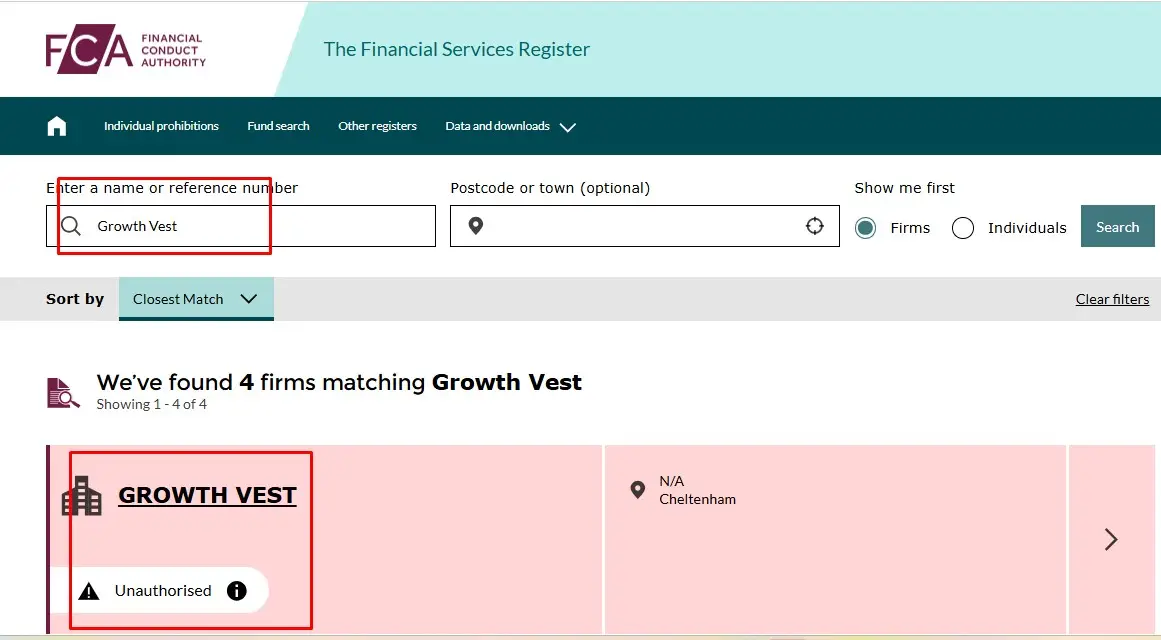 Проверка Growth Vest в реестрах FCA