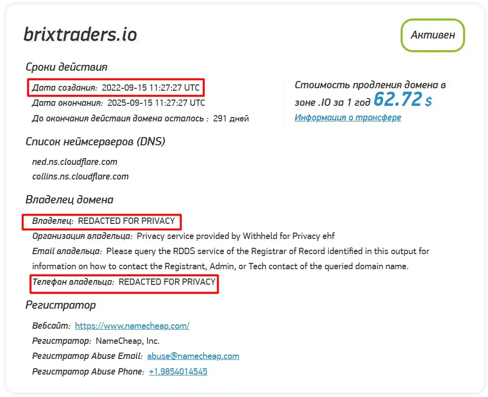 Проверка доменного имени brixtraders.io