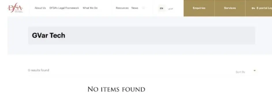 Проверка G-Var Tech в реестрах DFSA