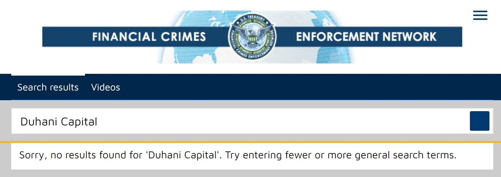 Проверка Duhani Capital в реестрах FinCEN