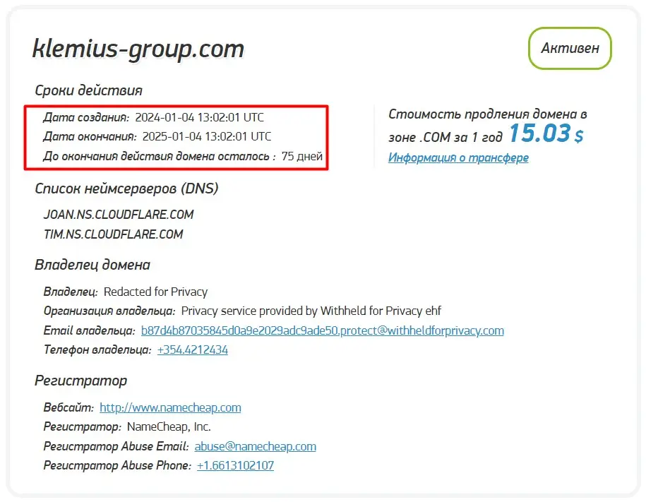 Проверка доменного имени klemius-group.com