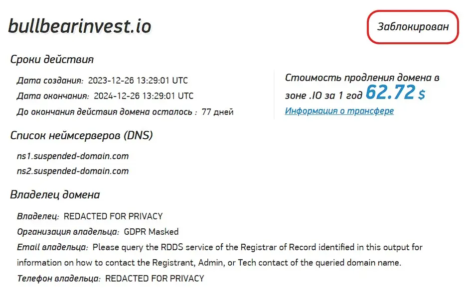 Проверка доменного имени bullbearinvest.io