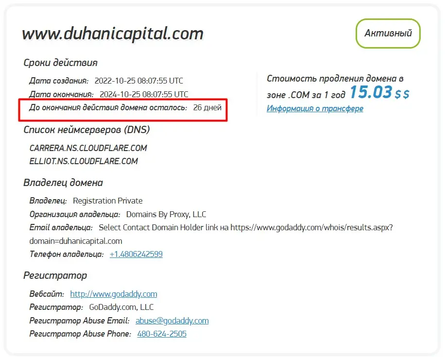 Проверка доменного имени duhanicapital.com