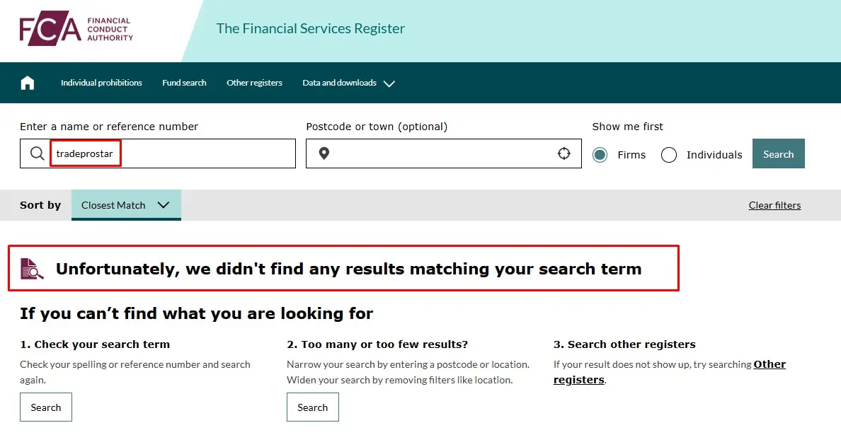 Проверка TRADEPROSTAR в реестрах Центрального Банка