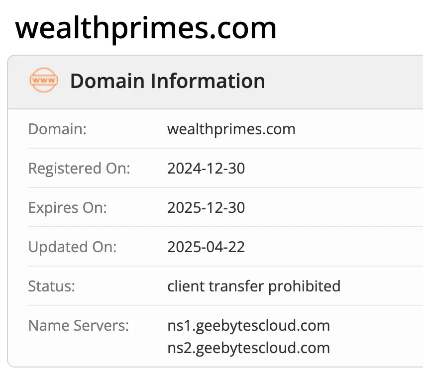 WealthPrimes Investment домен информация о домене WealthPrimes Investment