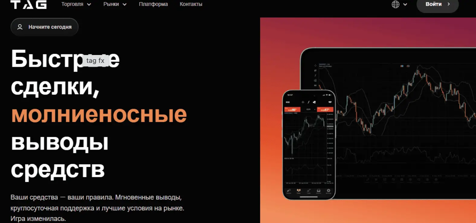 страница сайта Tag Fx LTD