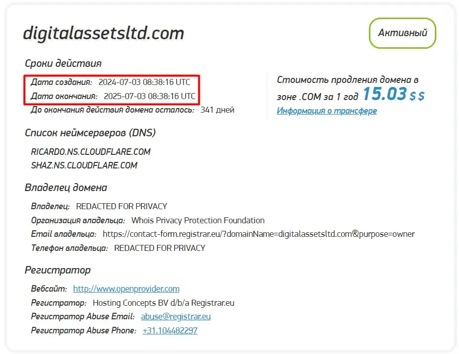 Проверка доменного имени digitalassetsltd.com