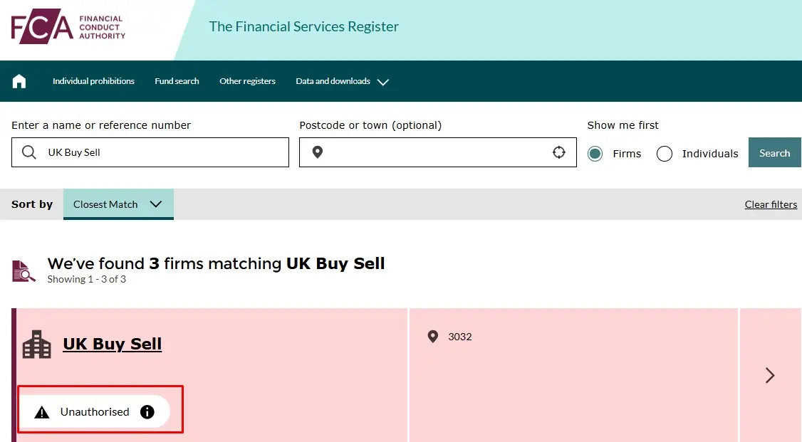 Проверка UK Buy Sell в реестрах FCA