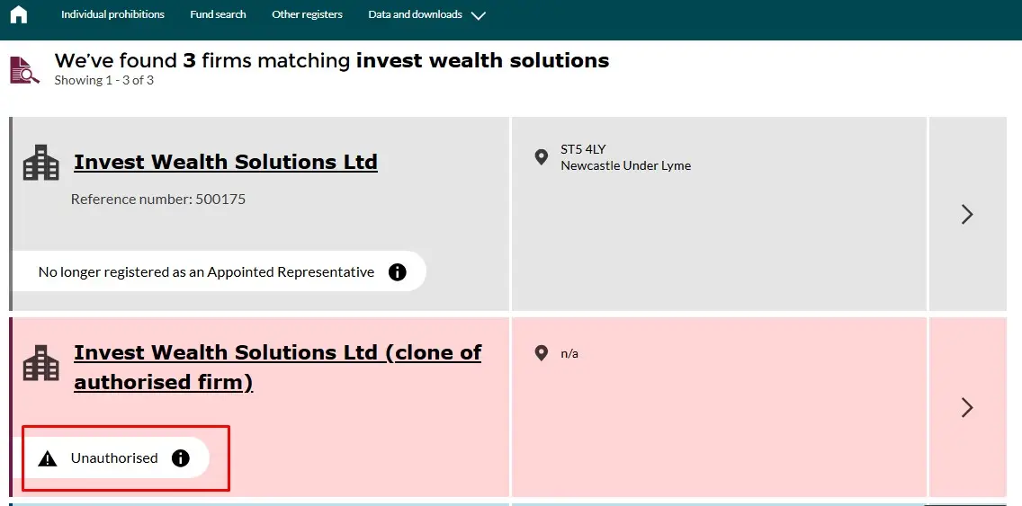 Проверка Invest Wealth Solutions Ltd в реестрах FCA Проверка Invest Wealth Solutions Ltd в реестрах FCA