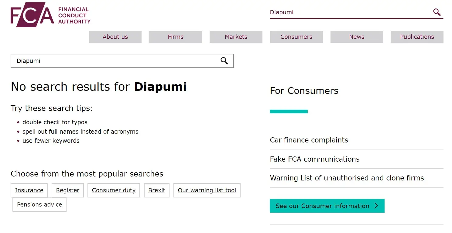 Проверка Diapumi в реестрах FCA