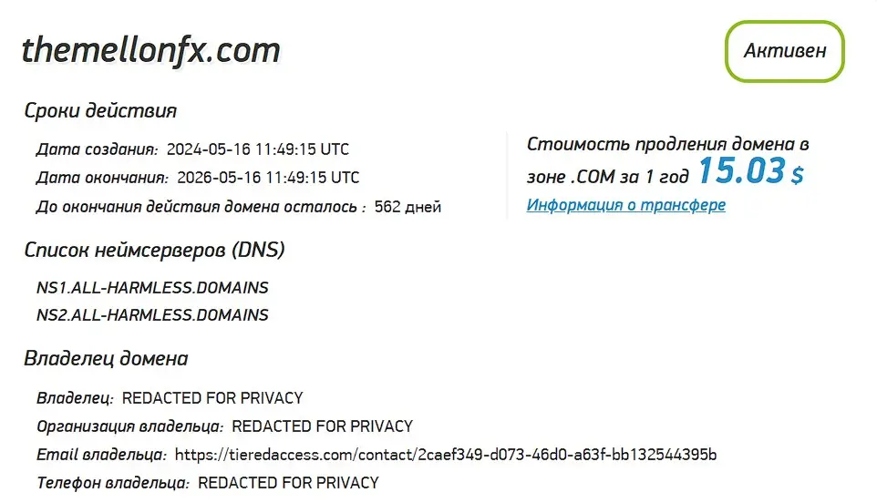 Проверка доменного имени themellonfx.com