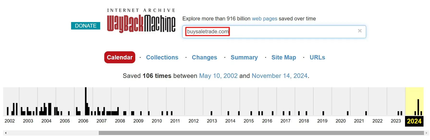 Проверка домена buysaletrade.com через Wayback Machine