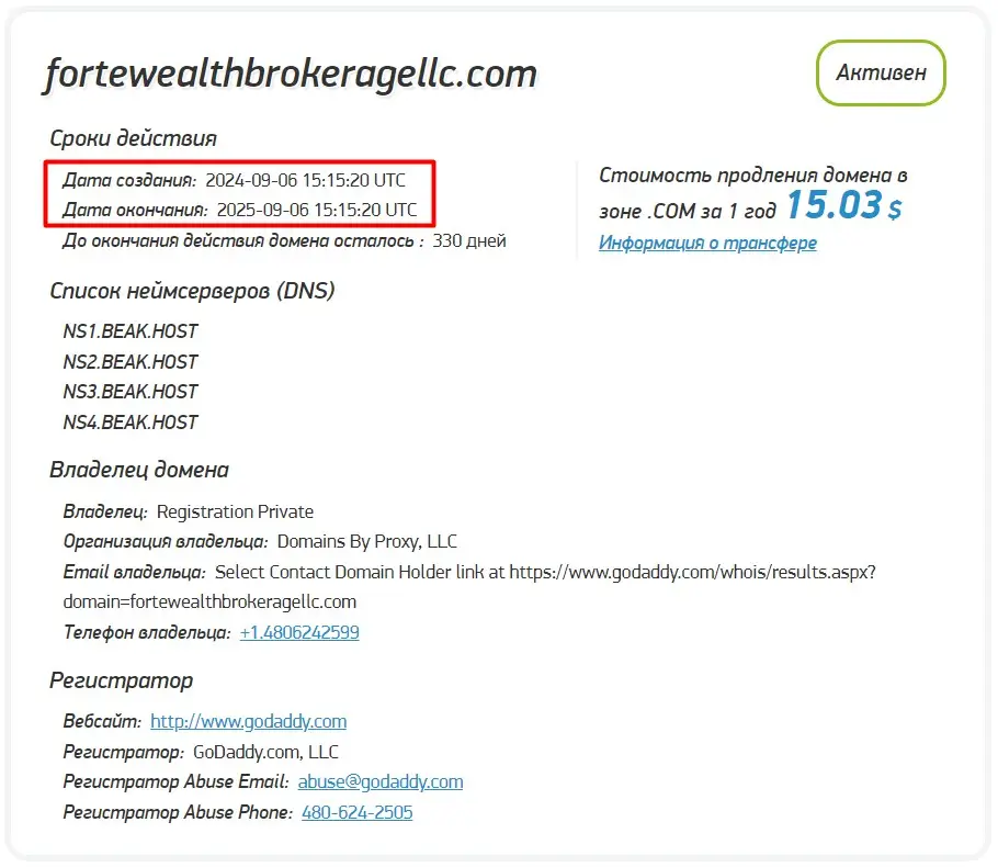 Проверка доменного имени fortewealthbrokeragellc.com