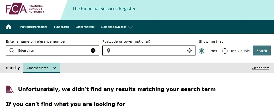 Проверка EdenLites в реестрах FCA