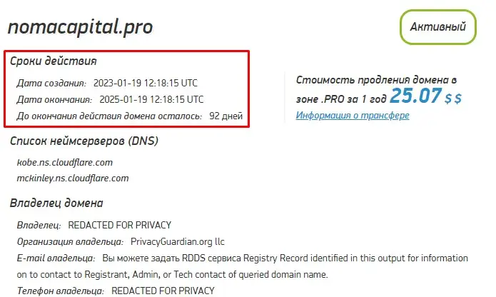 Проверка доменного имени nomacapital.pro